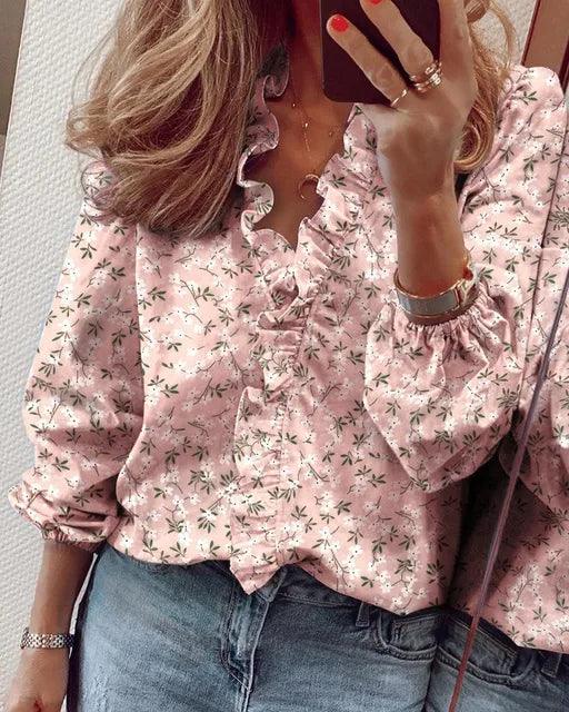Serena | Chic V-Neck Blouse with Ruffle Accents