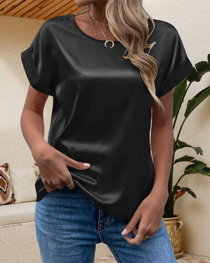 Sophia | Chic Satin Blouse with Short Sleeves