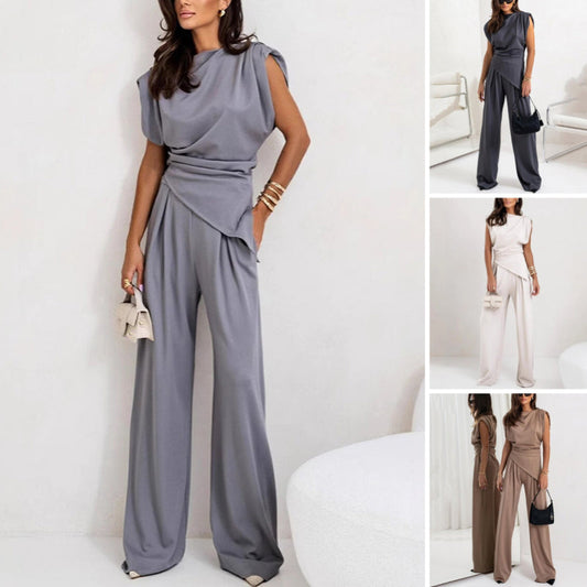 Women's Two-Piece Set | Draped Top and  Wide-leg Pants
