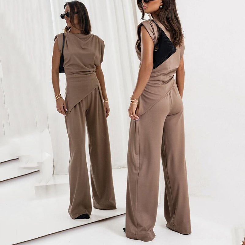 Women's Two-Piece Set | Draped Top and  Wide-leg Pants