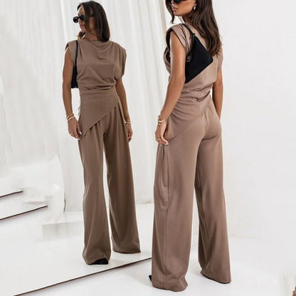 Women's Two-Piece Set | Draped Top and  Wide-leg Pants