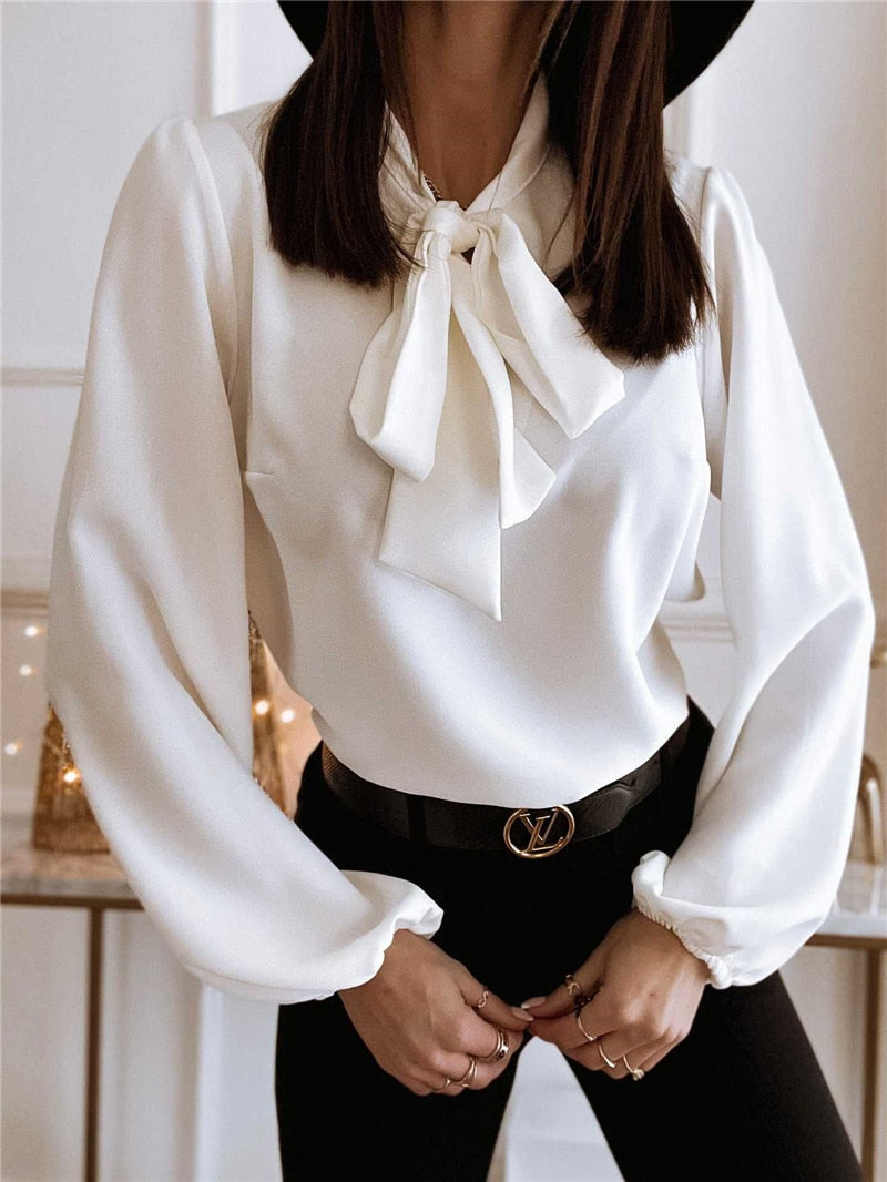 Victoria | Chic Bow Tie Blouse with Puffed Sleeves