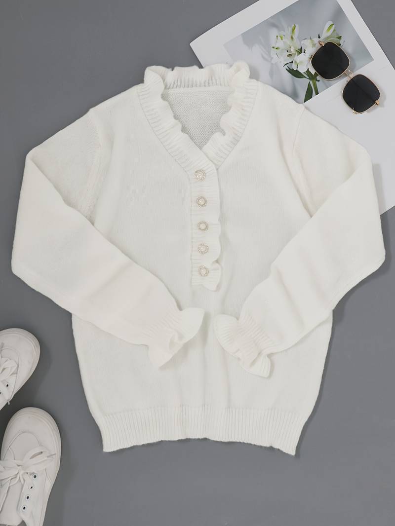 Victoria | Chic Ruffle Blouse with Decorative Buttons