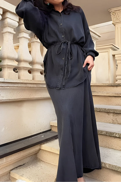 Women's Two-Piece Set | Button Shirt Maxi Skirt