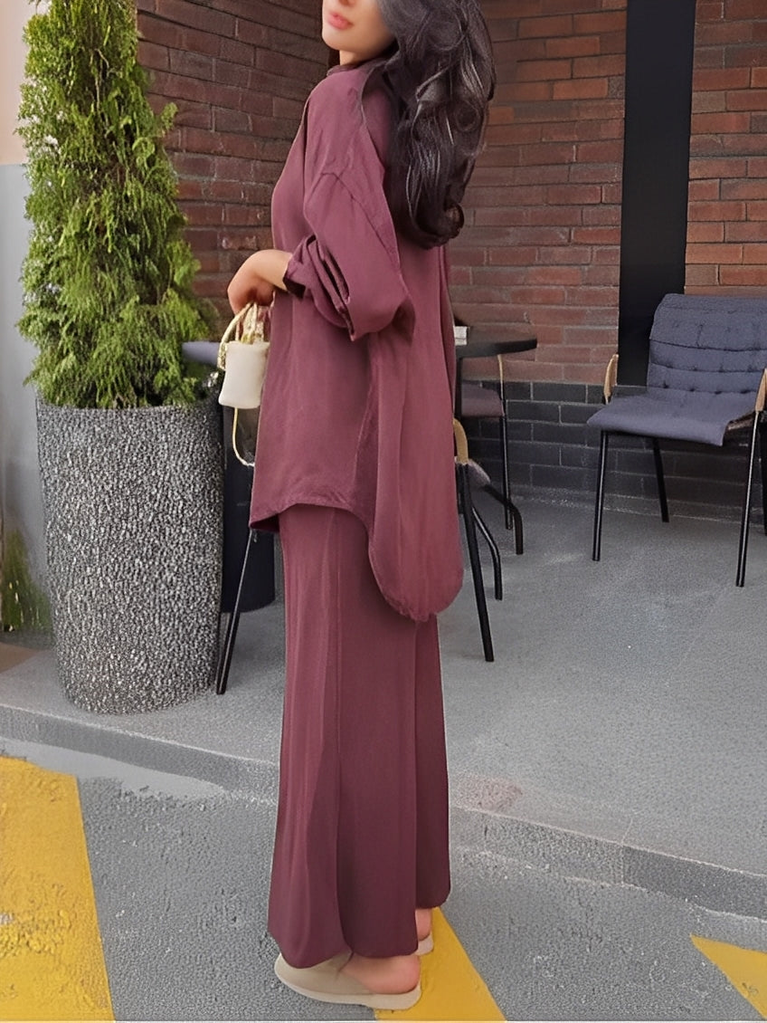 Women's Two-Piece Set | Button Shirt Maxi Skirt