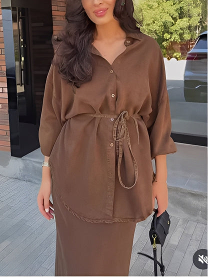 Women's Two-Piece Set | Button Shirt Maxi Skirt