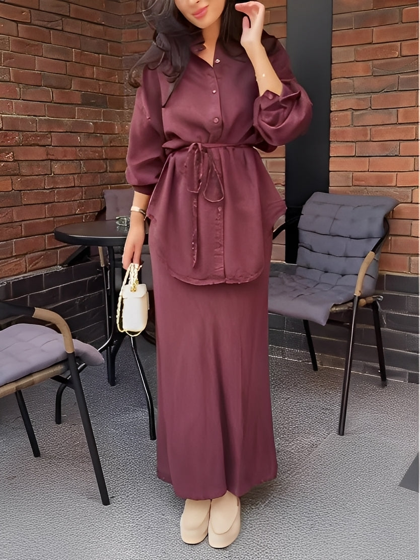 Women's Two-Piece Set | Button Shirt Maxi Skirt