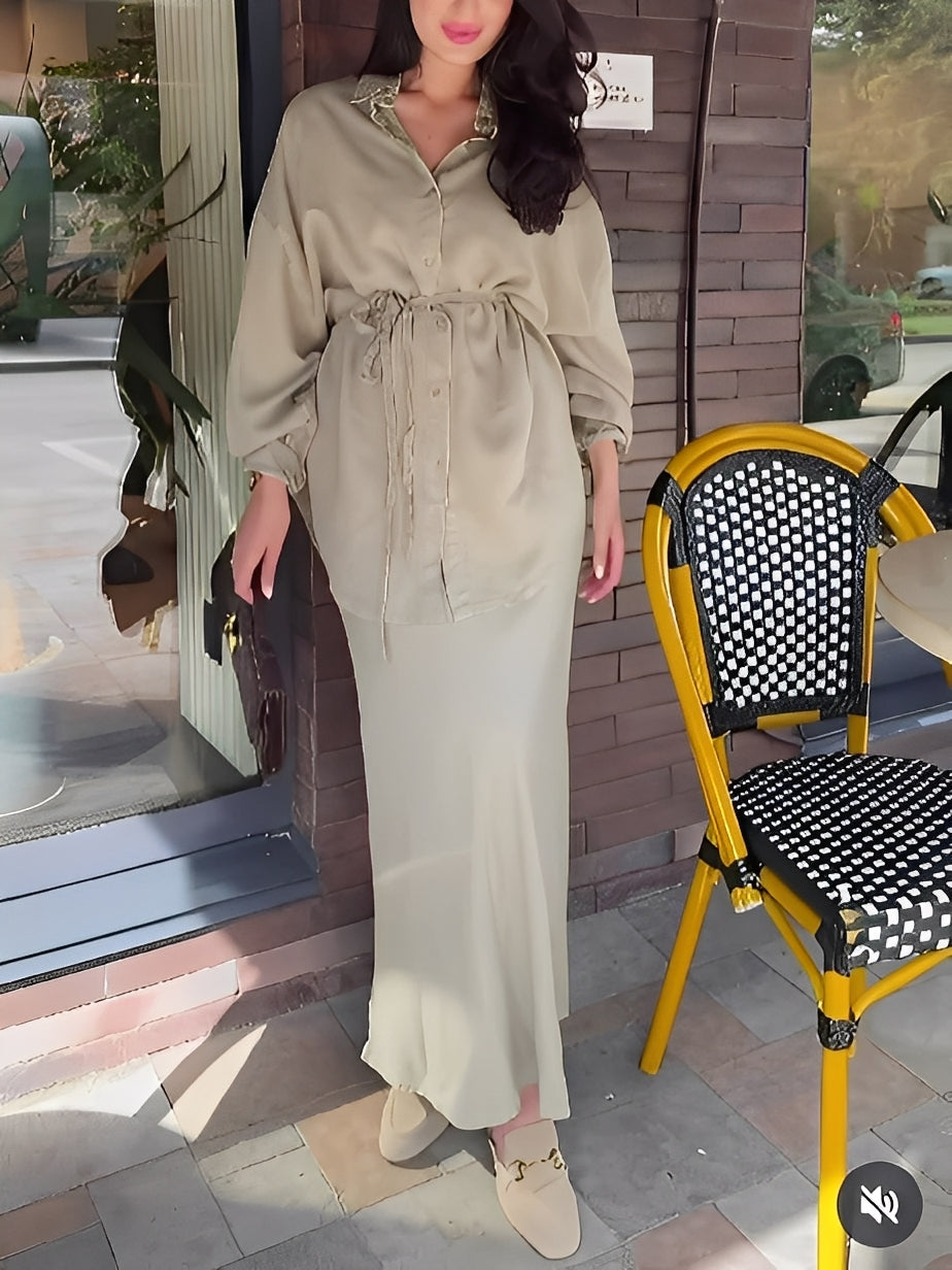 Women's Two-Piece Set | Button Shirt Maxi Skirt