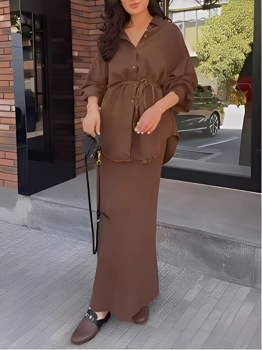 Women's Two-Piece Set | Button Shirt Maxi Skirt