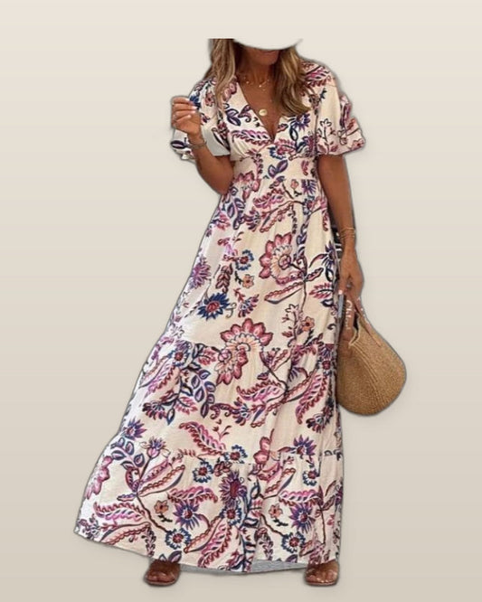 Joan  | Floral Print Puff Sleeve Maxi Dress